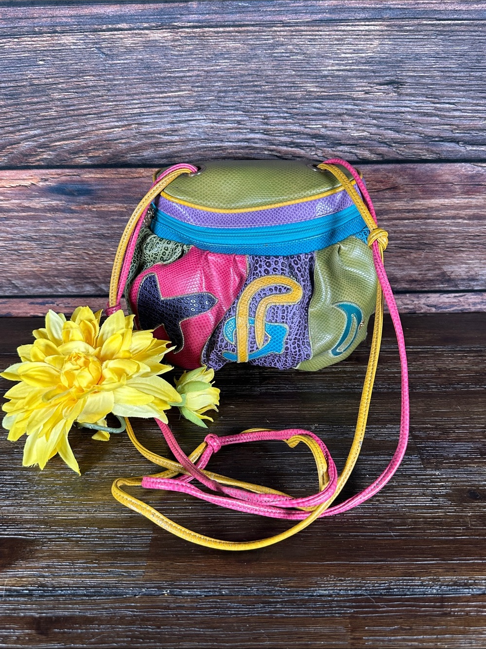Valentino Nas Vintage Colorblock Patchwork Crossbody Bag in Pink, Yellow & Teal!